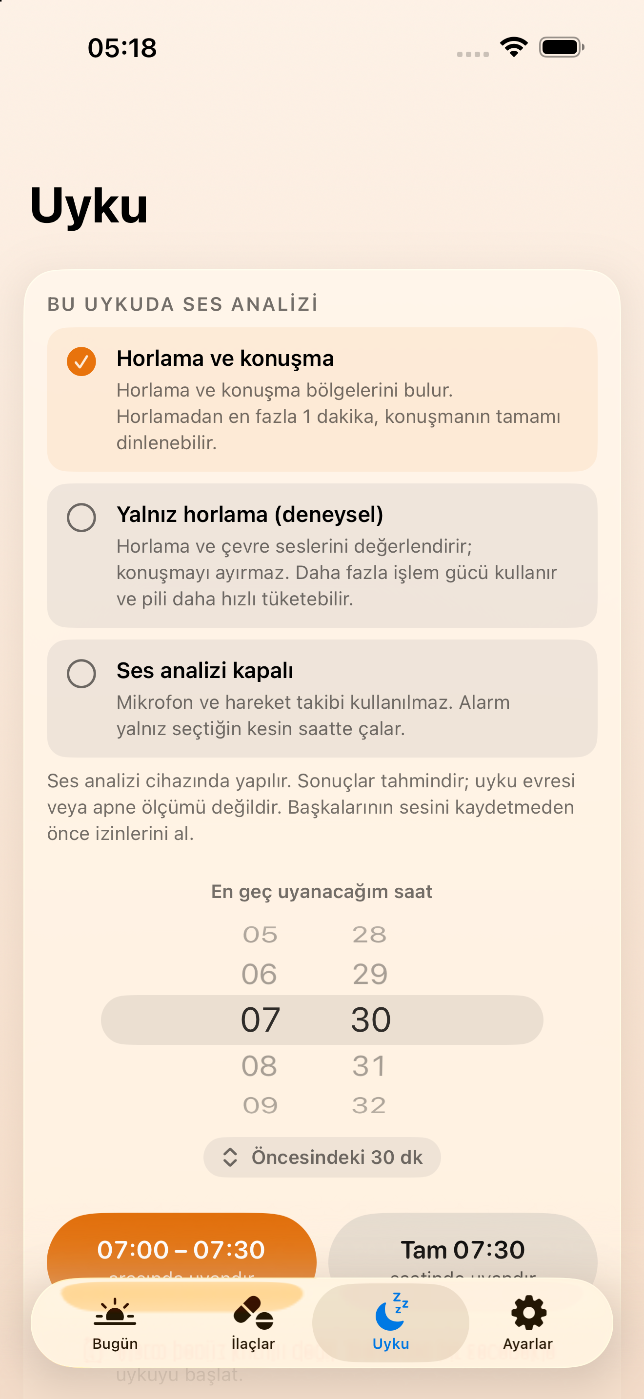 Doza — Uyku: Takibini ve uyanışını seç.